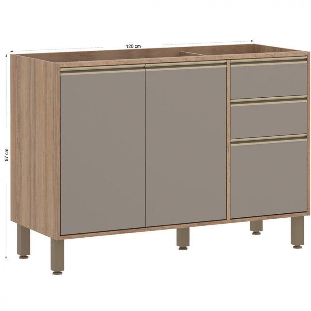 Balcão Luciane Yara 2 Portas 3 Gavetas Sem Tampo 120 Cm 1304-199 Vanilla-grafite - 5