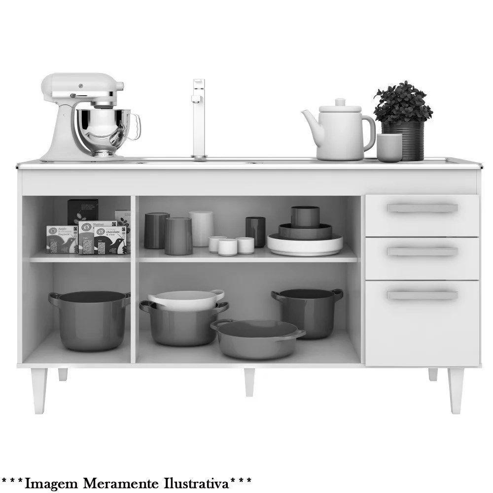 Balcão Gabinete De Pia 150Cm 4 Portas 2 Gavetas Com Tampo Lis L03 Branco - 4