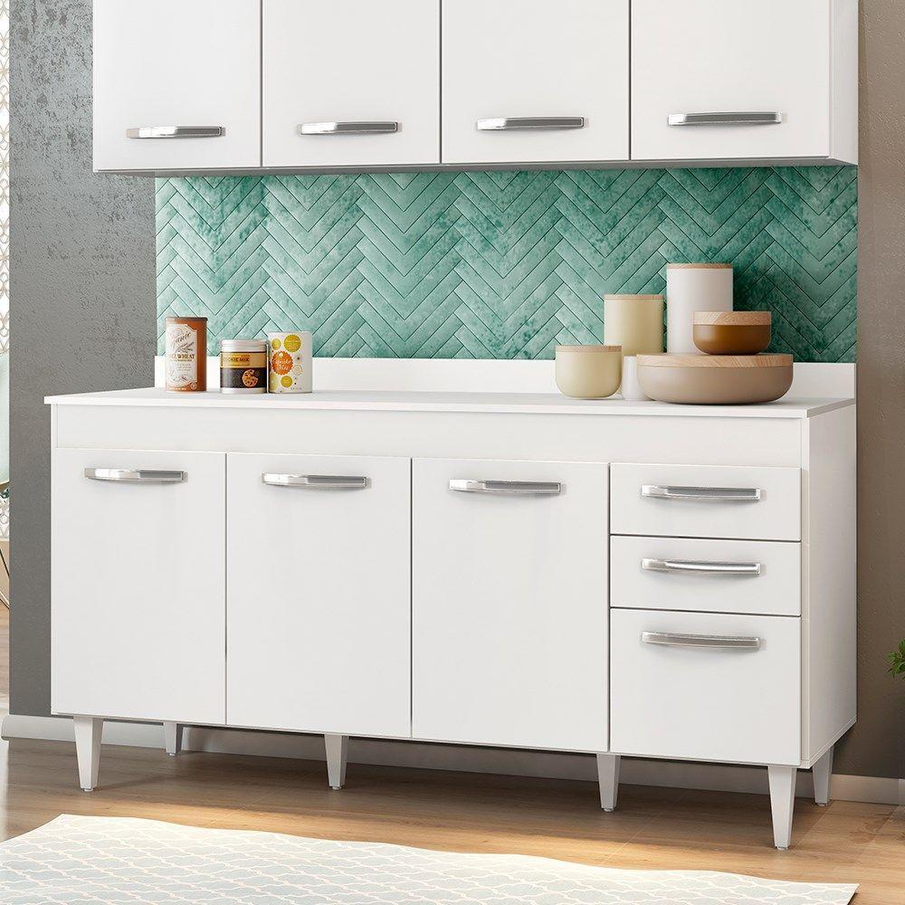 Balcão Gabinete De Pia 150Cm 4 Portas 2 Gavetas Com Tampo Lis L03 Branco - 5