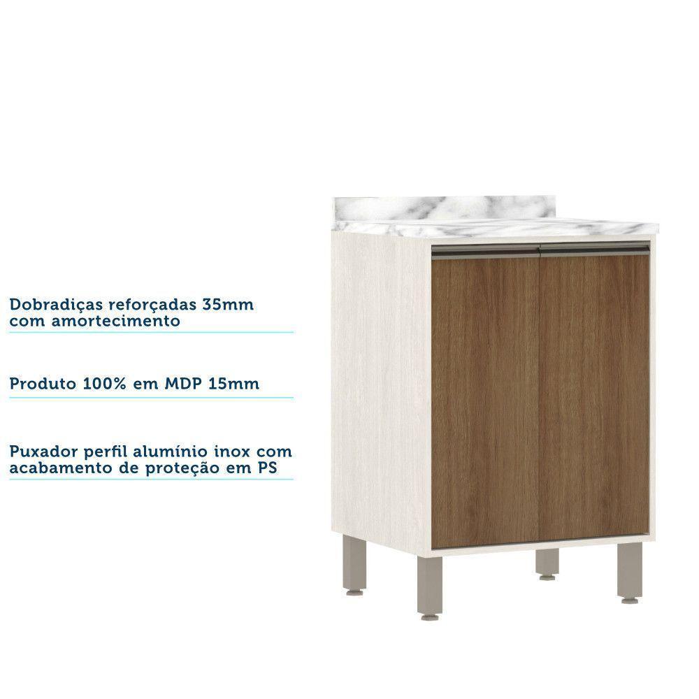 Balcão De Cozinha Com Tampo 60 Cm 2 Portas Linea Luciane Pátina Ff-avelã Ff - 4