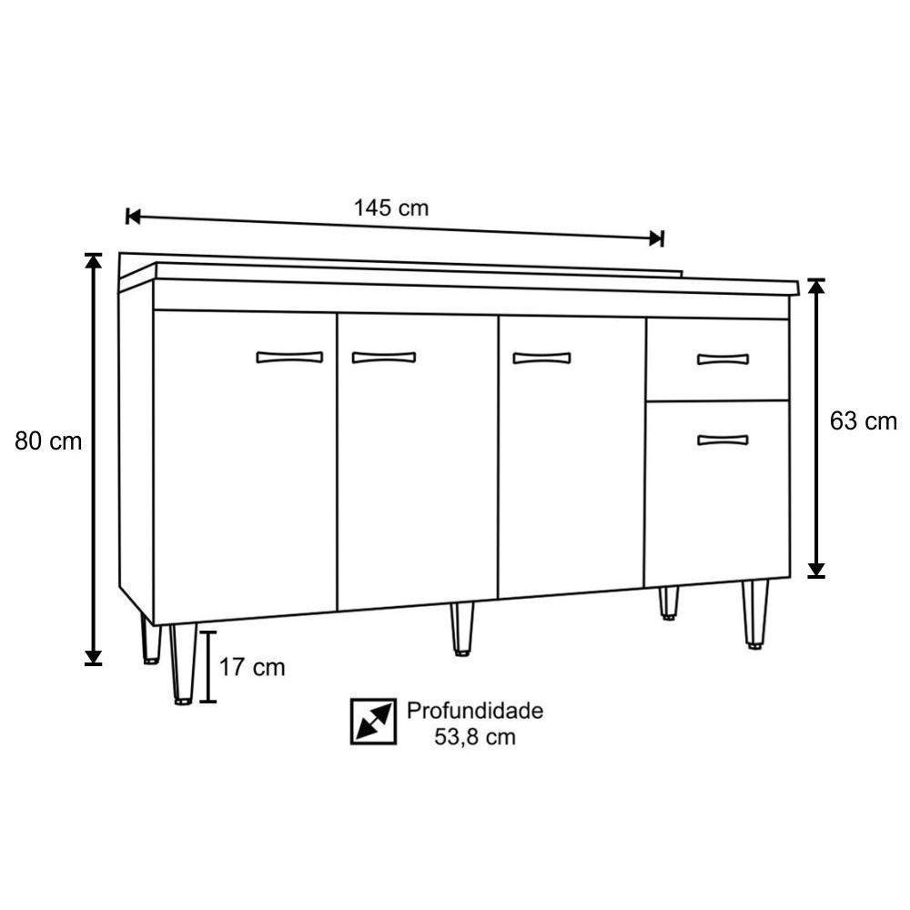 Balcão Gabinete Gabriela Com Pia Inox 150Cm 4 Portas Branco/Preto - Ajl Móveis - 4