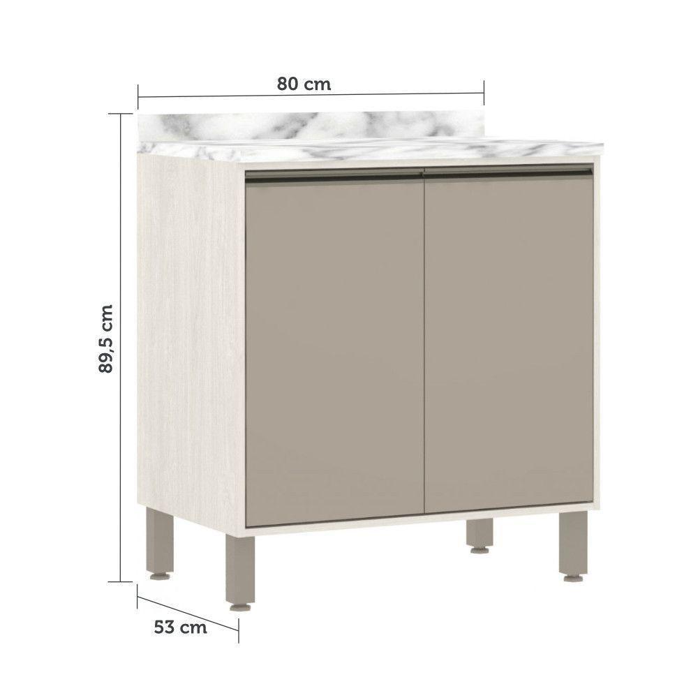 Balcão De Cozinha Com Tampo 80 Cm 2 Portas Linea Luciane Pátina Ff-mocca Laca - 6
