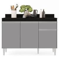 Balcão Gabinete 120cm Com Tampo 3 Portas 1 Gaveta Preto - 2