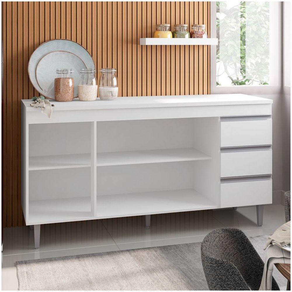 Balcão Gabinete De Pia Sem Tampo 160Cm 3 Portas 3 Gavetas Andréia Branco - Ajl Móveis - 5