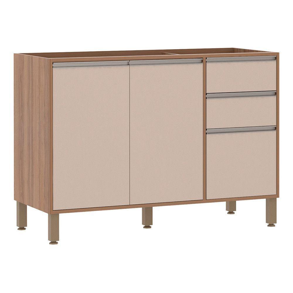 Balcão Para Pia Sem Tampo 120 Cm De Abrir 3 Gavetas Lari Vanill e Connect - 1