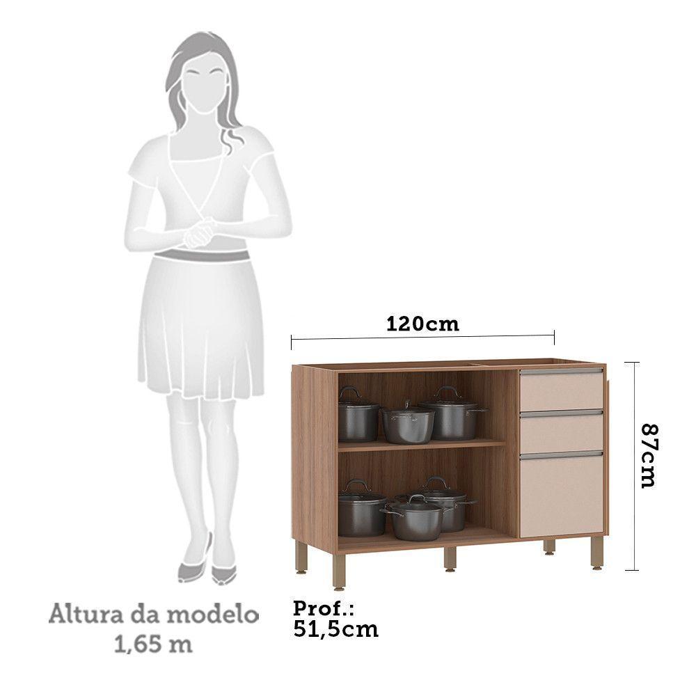 Balcão Para Pia Sem Tampo 120 Cm De Abrir 3 Gavetas Lari Vanill e Connect - 3