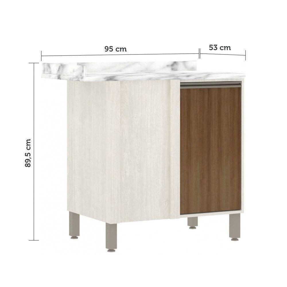 Balcão De Cozinha Com Tampo 95 Cm 1 Porta Linea Luciane Pátina Ff-avelã Ff - 2