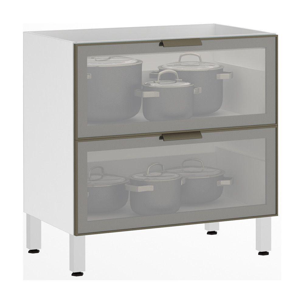 Balcão Sem Tampo 80cm Basculante Com Vidro Reflecta Prata Branco Com Reflecta Prata - 1