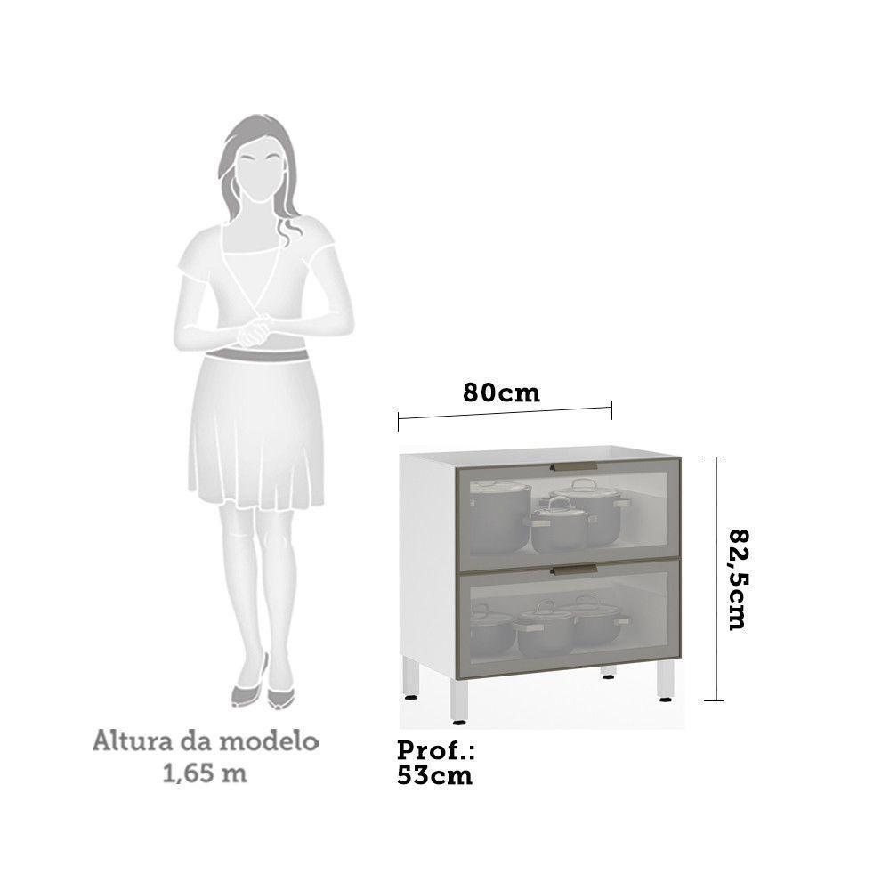 Balcão Sem Tampo 80cm Basculante Com Vidro Reflecta Prata Branco Com Reflecta Prata - 3
