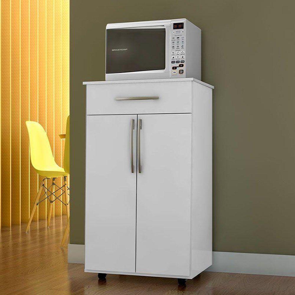 Balcão Multiuso 62Cm 2 Portas 1 Gaveta Flex Juliana Branco/Preto - Ajl Móveis - 3