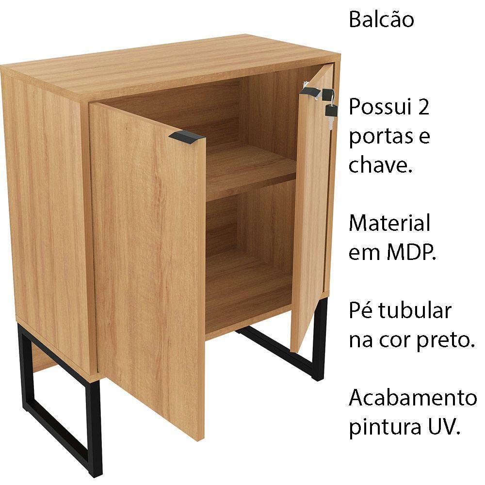 Balcão Com Chave Para Escritório Me4154 Mdp Amendoa preto - 5