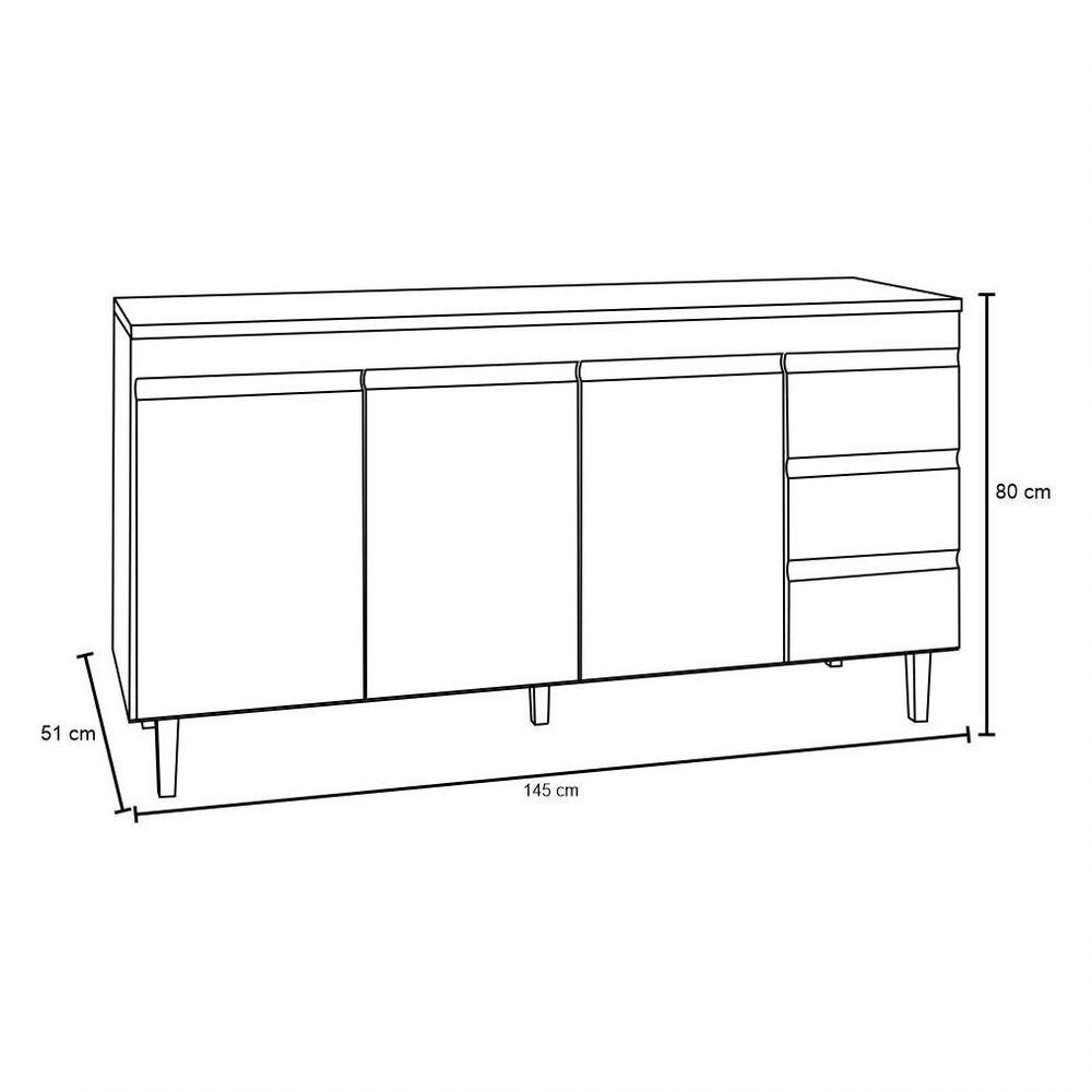 Balcão Gabinete De Pia Sem Tampo 150Cm 3 Portas 3 Gavetas Andréia Branco - Ajl Móveis - 2