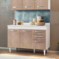 Balcão Gabinete De Pia Com Tampo Suécia 120Cm 03 Portas 02 Gavetas Branco Castanho - 9