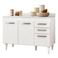 Balcão Gabinete De Pia Com Tampo Suécia 120Cm 03 Portas 02 Gavetas Branco - 1