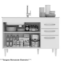 Balcão Gabinete De Pia Com Tampo Suécia 120Cm 03 Portas 02 Gavetas Branco