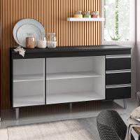 Balcão Gabinete Para Pia 150cm Sem Tampo 3 Portas 3 Gavetas Andréia Preto Total - Ajl Móveis - 3