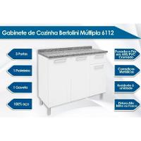 Balcão de Cozinha Múltipla 6112 3 Portas 1 Gaveta c/ Tampo 105cm Branco/Preto - Bertolini