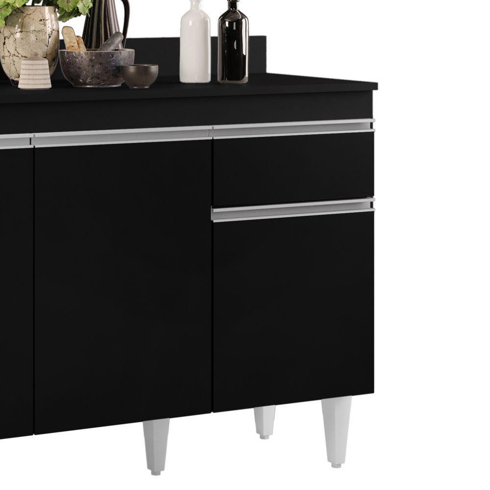 Balcão Gabinete 120cm Com Tampo 3 Portas 1 Gaveta Preto - 3