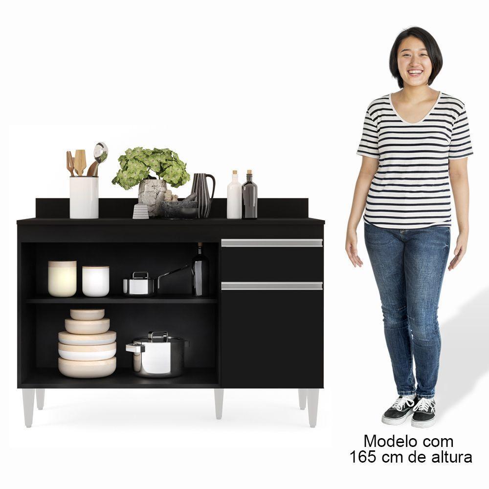 Balcão Gabinete 120cm Com Tampo 3 Portas 1 Gaveta Preto - 4