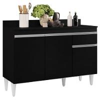 Balcão Gabinete 120cm Com Tampo 3 Portas 1 Gaveta Preto - 1