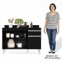 Balcão Gabinete 120cm Com Tampo 3 Portas 1 Gaveta Preto