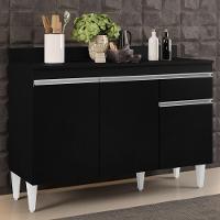 Balcão Gabinete 120cm Com Tampo 3 Portas 1 Gaveta Preto - 7