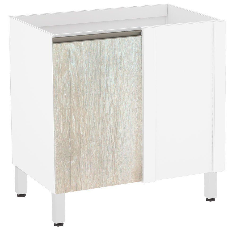 Balcão Sem Tampo Canto Reto 80cm Branco Com Legno Crema - 1