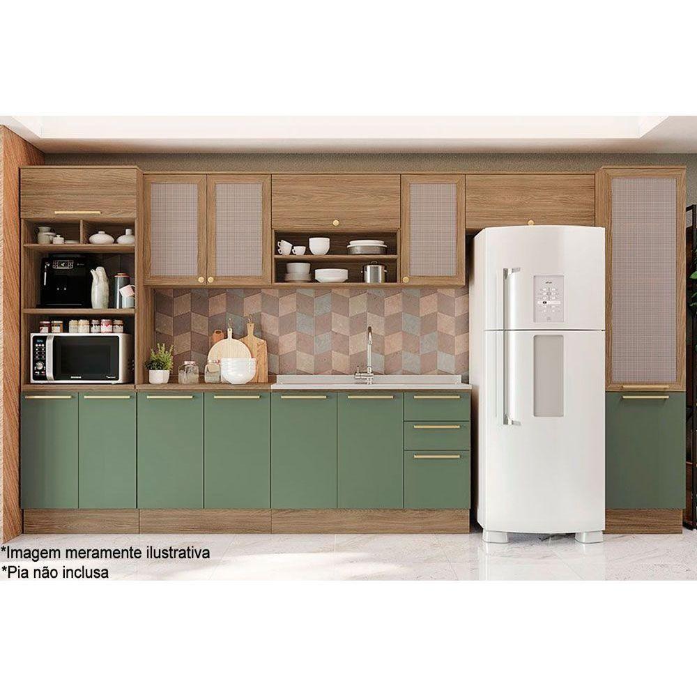 Balcão de Cozinha Botanic M624 c/ 2 Portas e 3 Gavetas 120cm Nogueira/Verde Oliva - Kappesberg - 2