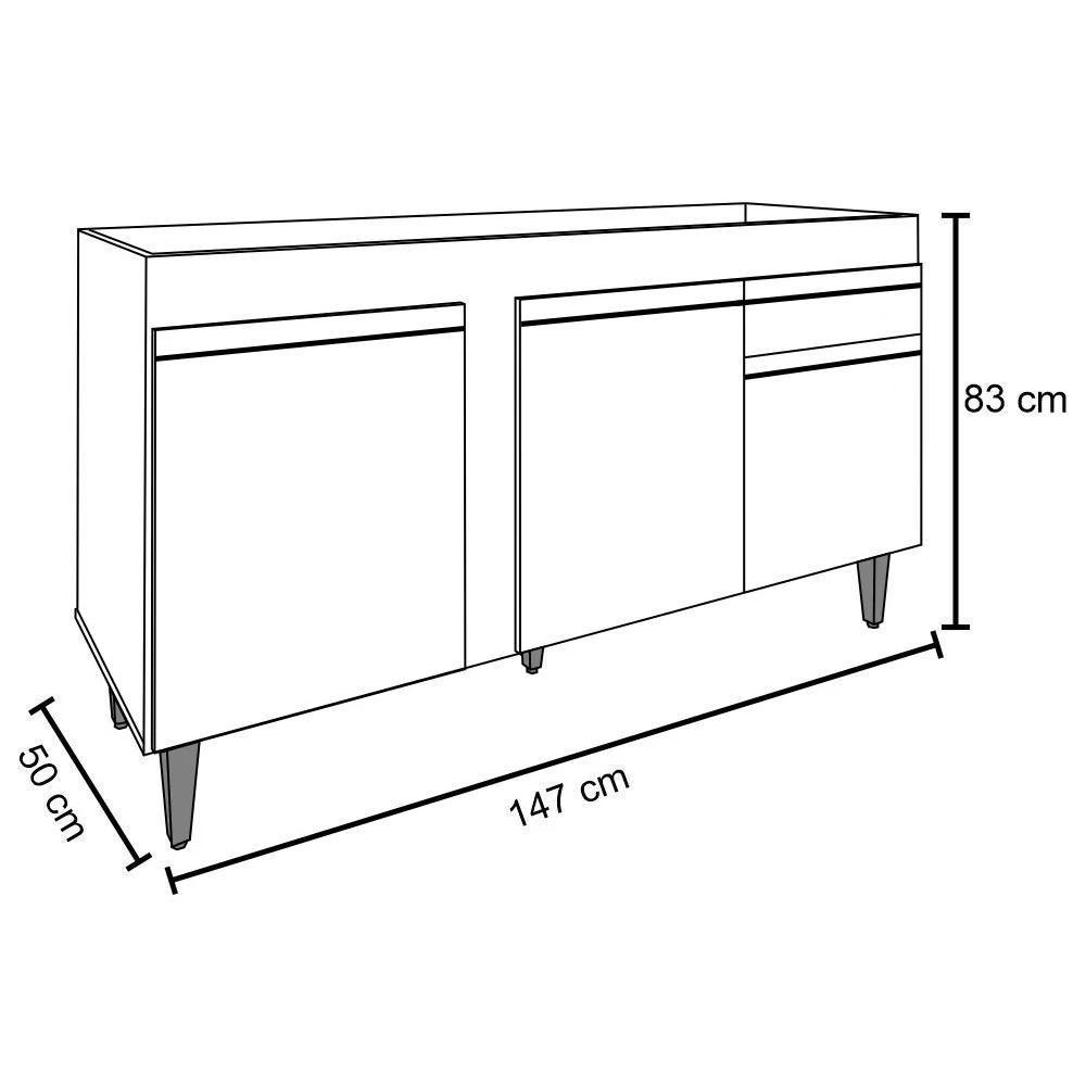 Balcão Para Pia 150cm 3 Portas 1 Gaveta Castanho/Preto - 4