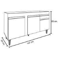 Balcão Para Pia 150cm 3 Portas 1 Gaveta Castanho/Preto