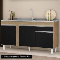 Balcão Para Pia 150cm 3 Portas 1 Gaveta Castanho/Preto - 6