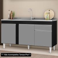 Balcão Gabinete Para Pia 150cm 3 Portas 1 Gaveta Preto/Cinza - 6