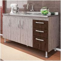 Balcão Gabinete De Pia Sem Tampo 160cm Nathan 3 Portas Rústico/chocolate - Nathy Móveis - 4