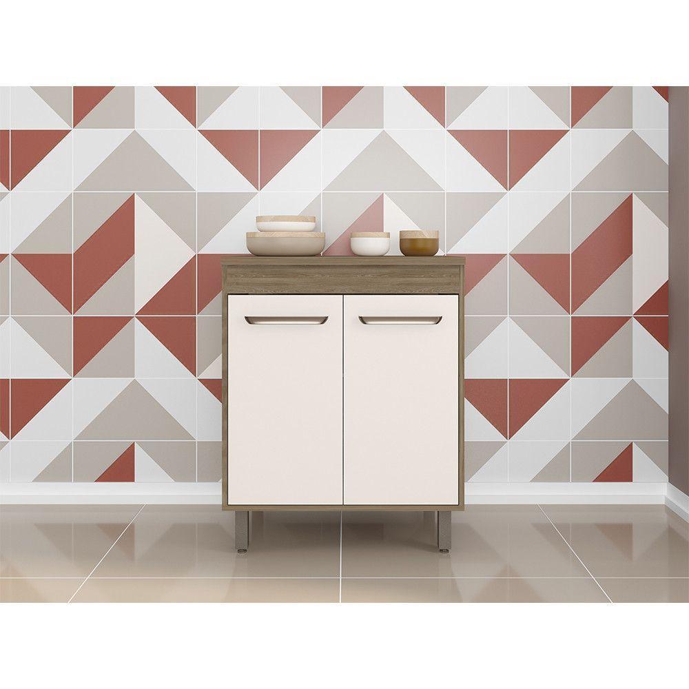 Balcão Com Tampo 2 Portas 70 Cm Barcelona Poliman Carvalho Com Off White - 3