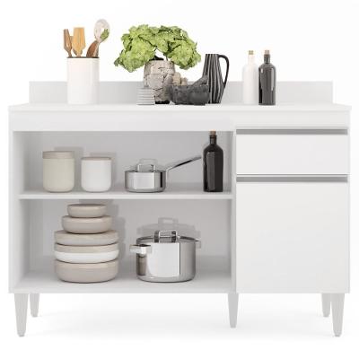 Balcão Gabinete 120cm 3 Portas 1 Gaveta Branco
