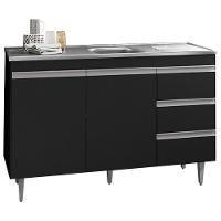 Balcão Com Pia Inox 120cm 2 Portas 3 Gavetas Preto Total - 1