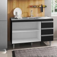 Balcão Com Pia Inox 120cm 2 Portas 3 Gavetas Preto Total - 3