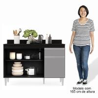 Balcão Gabinete 120cm 3 Portas 1 Gaveta Preto/Cinza