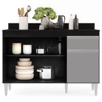 Balcão Gabinete 120cm 3 Portas 1 Gaveta Preto/Cinza - 6