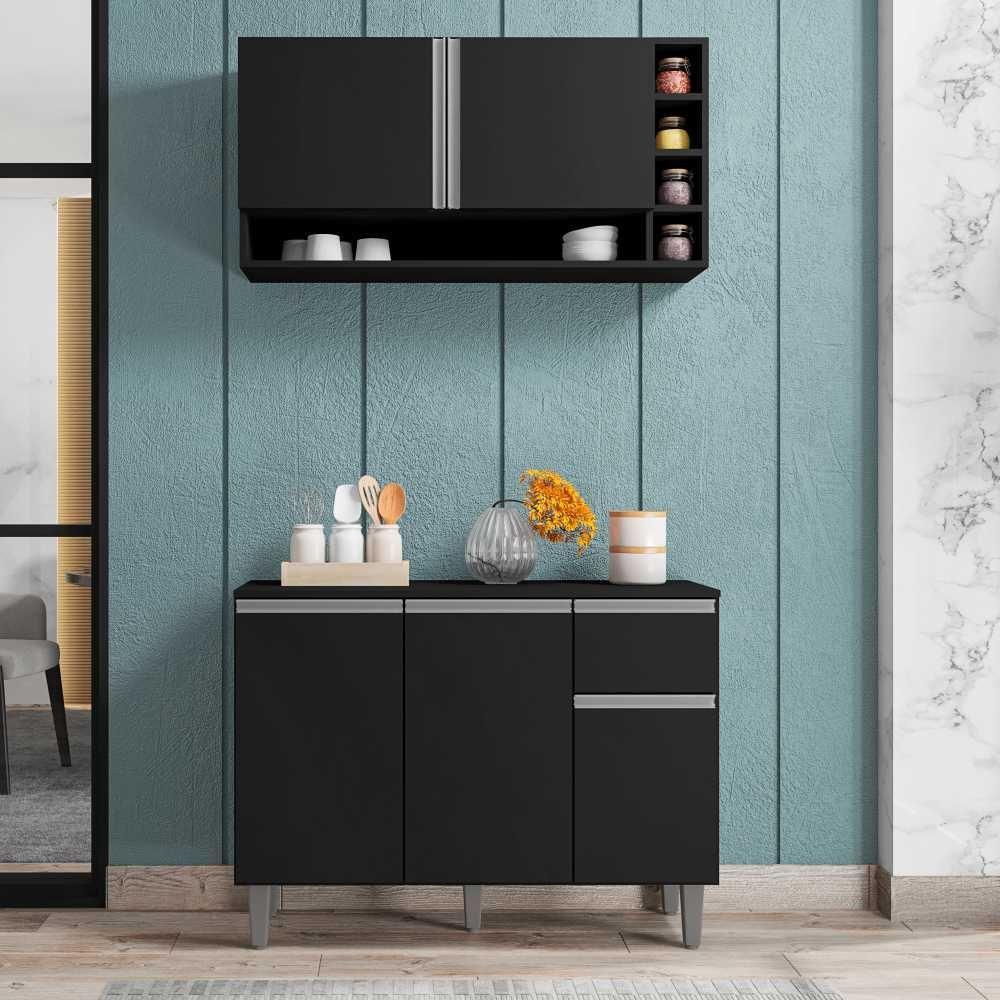 Balcão De Pia E Aéreo Cozinha 105cm Preto Fosco Sem Tampo - 3