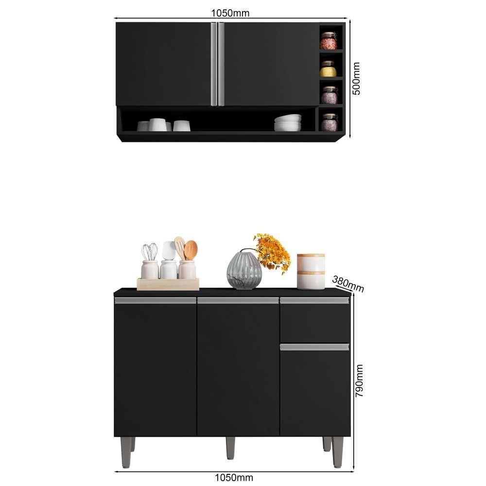 Balcão De Pia E Aéreo Cozinha 105cm Preto Fosco Sem Tampo - 4