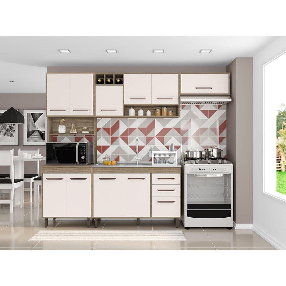 Balcão 3 Portas 2 Gavetas 120 Cm Sem Tampo Barcelona Poliman Carvalho Com Off White - 2