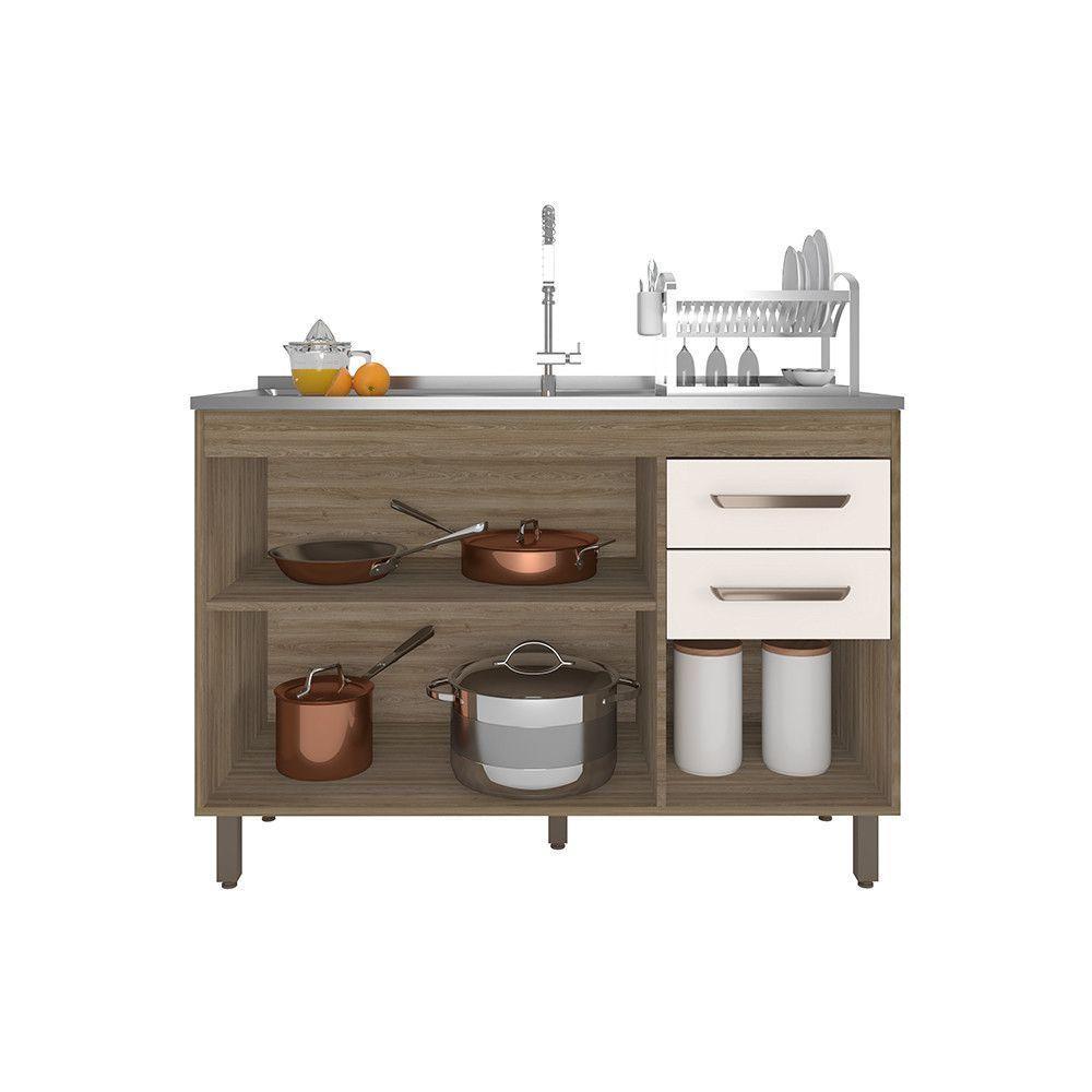 Balcão 3 Portas 2 Gavetas 120 Cm Sem Tampo Barcelona Poliman Carvalho Com Off White - 5