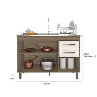 Balcão 3 Portas 2 Gavetas 120 Cm Sem Tampo Barcelona Poliman Carvalho Com Off White