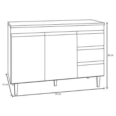 Balcão Sem Tampo 100Cm 2 Portas 3 Gavetas Andréia Branco