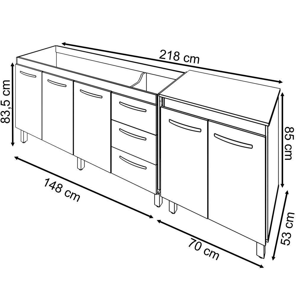 Balcao Pia 150cm E Multiuso 2 Portas 70cm Branco Mobbs Branco - 2