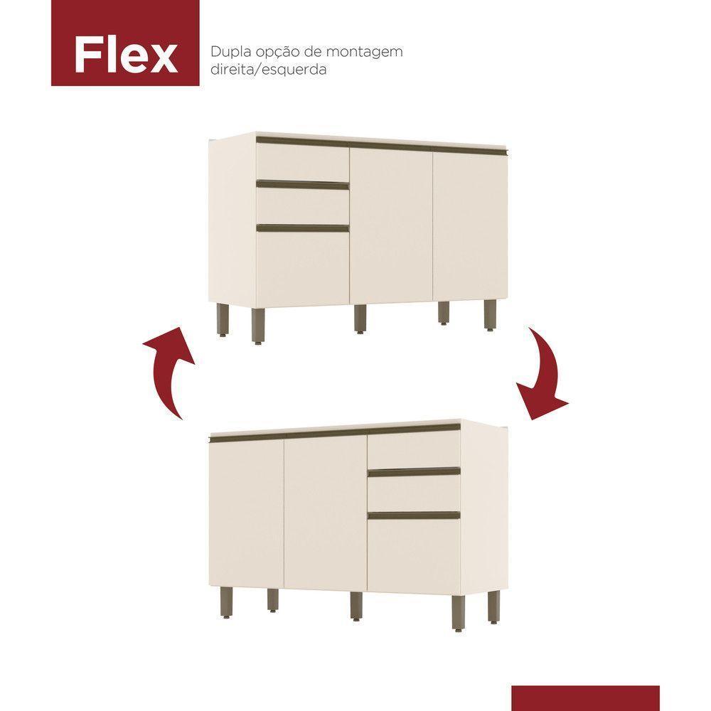Balcão De Cozinha Pia 120 Cm 3 Portas 2 Gavetas Connect Henn Off White - 3