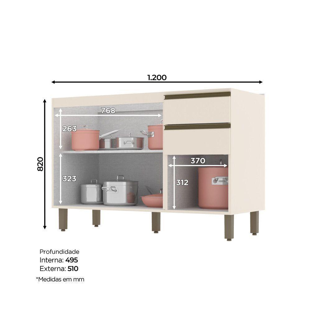 Balcão De Cozinha Pia 120 Cm 3 Portas 2 Gavetas Connect Henn Off White - 5