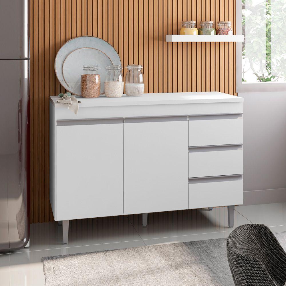 Balcão De Pia Cozinha 2 Portas Andréia 120Cm Branco S/Tampo - 2