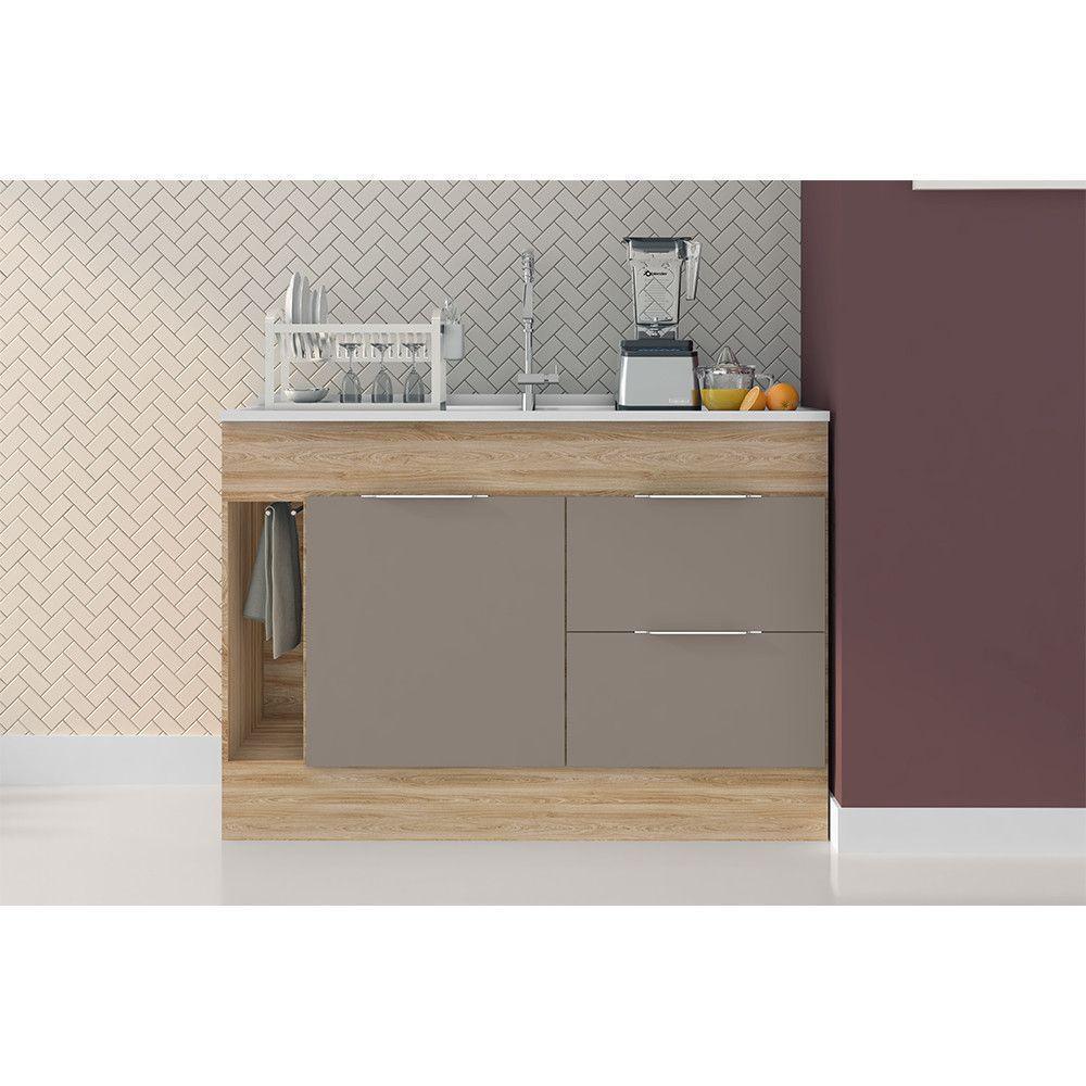 Balcão 1 Porta 2 Gavetas E Toalheiro 120 Cm Sem Tampo Ferrara Poliman Carvalho Oak E Fume - 1